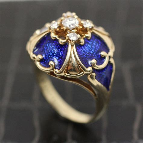 Circa 1930 14k Enamel And Diamond Ring Pippin Vintage Jewelry