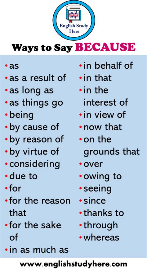 This avoids repetitions in a sentence without changing its meaning. +25 Ways to Say BECAUSE, Synonym Words Because - English ...