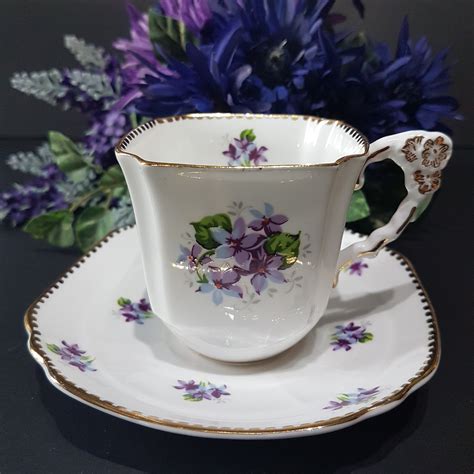 Vintage Royal Stafford Sweet Violets Square Tea Cup And Saucer Embossed