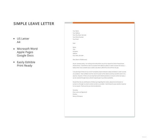 Learn how to write a resignation letter or use one of our templates below! 42+ Leave Letter Samples - PDF, Word, Apple Pages | Sample Templates