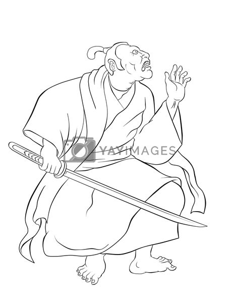 Samurai Warrior With Katana Sword Fighting Stance By Patrimonio Vectors And Illustrations Free
