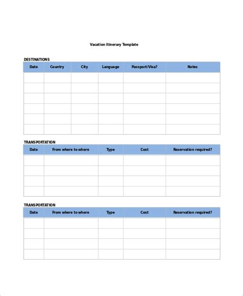 holiday itinerary templates  word excel