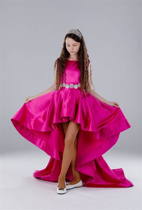 Hot Pink Pageant High Low Dress With Train Fun Fashion Pageant Dress