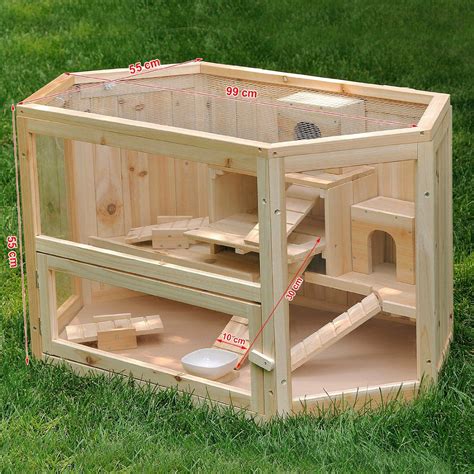 Songmics Xl Wooden Hamster Cage Guinea Rodent House Mice Cage 99 X 55 X