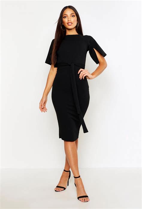 split sleeve tie waist wiggle midi dress bodycon fashion midi dress dresses