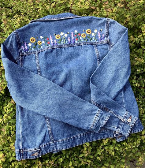 Upcycled Jacket With Hand Embroidered Florals Denim Jacket Embroidery