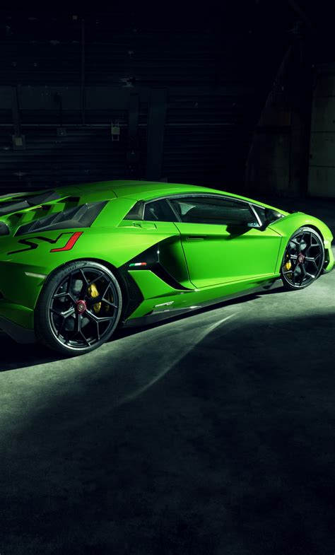 Download Wallpaper 1280x2120 Side View Green Lamborghini Aventador Svj