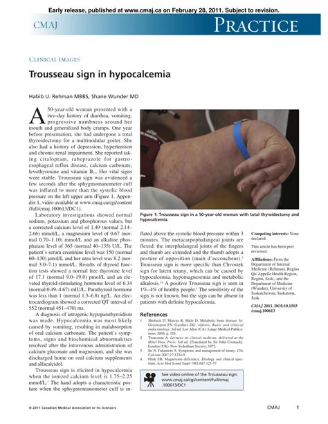 Pdf Trousseau Sign In Hypocalcemia