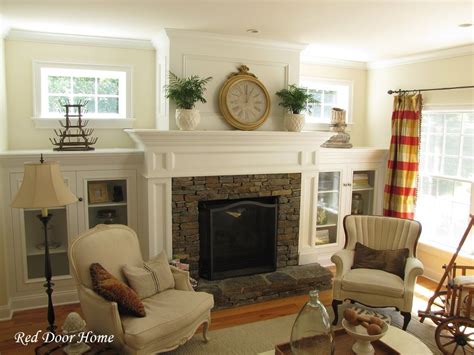 The living room has a fireplace. Red Door Home: Built In Cabinets - The Details on how they ...