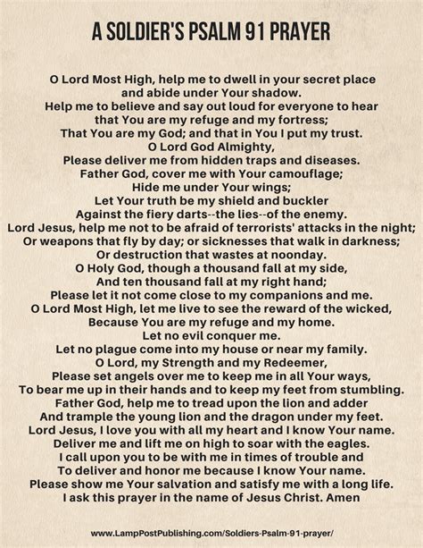 A Soldiers Prayer Is Based On Psalm 91 You Can Copy And Laminate This