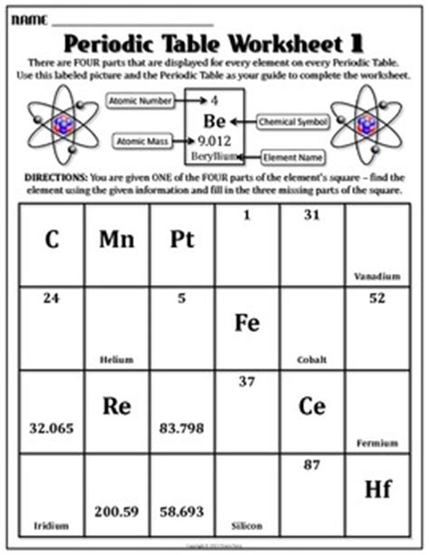 The periodic table contains the following information for each element. Worksheet: Periodic Table Worksheet 1 by Travis Terry | TpT