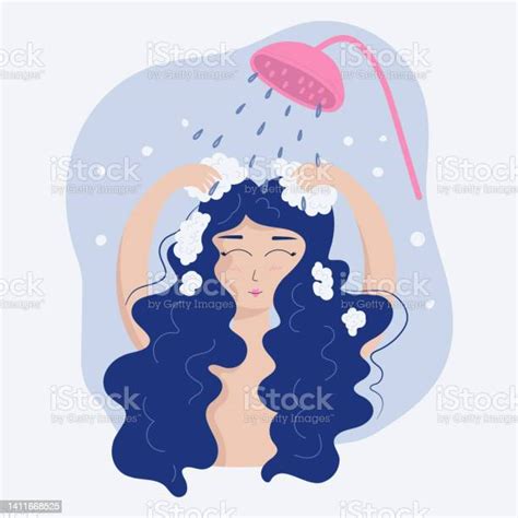 Ilustración De Ilustración Vectorial Mujer Aislada Lavándose El Pelo En