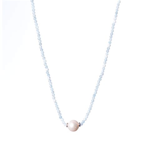 Aquamarine Necklace With Freshwater Pearl Aspen Salt