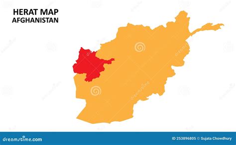 Herat State And Regions Map Highlighted On Afghanistan Map Cartoon