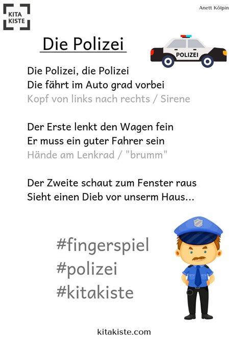 Die Polizei Fingerspiel Kita Fingerspiele Kindergarten