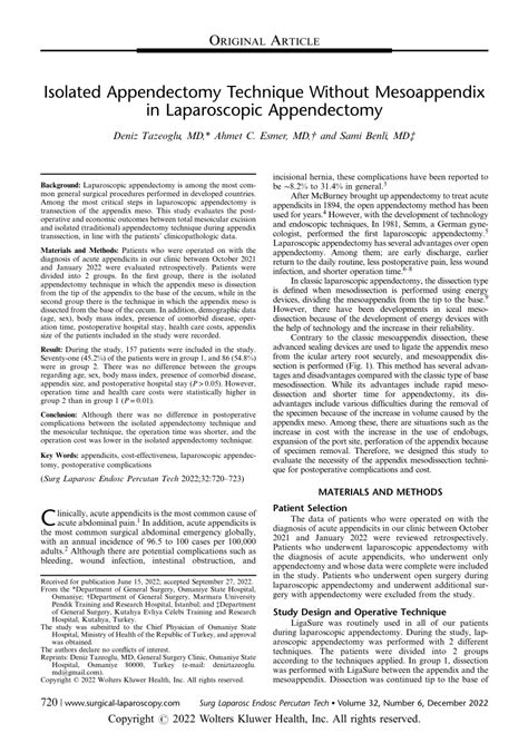 pdf isolated appendectomy technique without mesoappendix in laparoscopic appendectomy