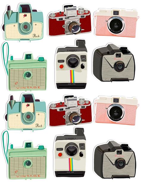 Vintage Cameras Art Sticker Set Stickers Retro Cameras Retro Cameras
