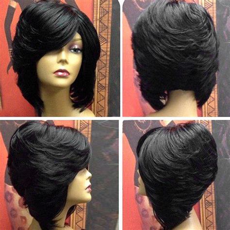 [46 Off] Short Upwards Layered Side Bang Straight Feathered Inverted Bob Synthetic Wig Rosegal