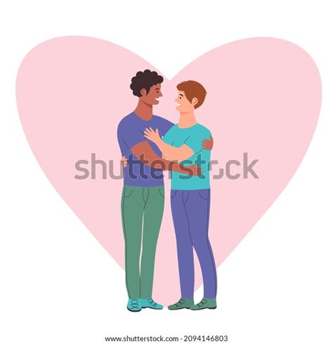 Happy Gay Men Couple Hugging On Stock Vector Royalty Free 2094146803