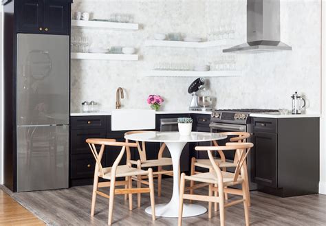 Black kitchen table and chairs. Small Black and White KItchen with Marble Saarinen Dining ...