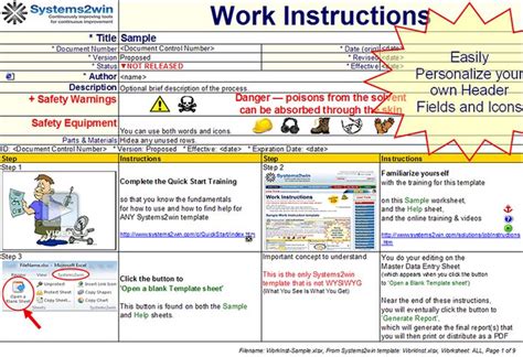 Systems2win Work Instructions Work Instruction Template 462d4b00 #