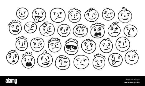 Emotion Faces In Doodle Style Set Of Icons With Different Moods Vector