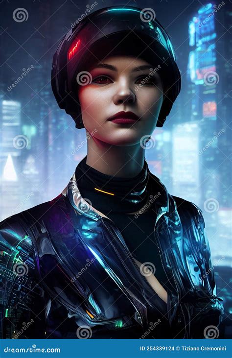 Futuristic Soldier In The City Girl In A Cyberpunk Style Stock