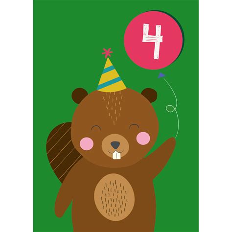 Beaver 4th Birthday Card Rex London