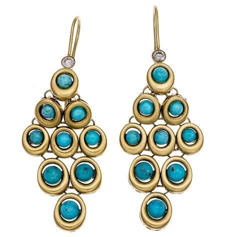 Natural Turquoise Diamond Gold Dangle Earrings At Stdibs