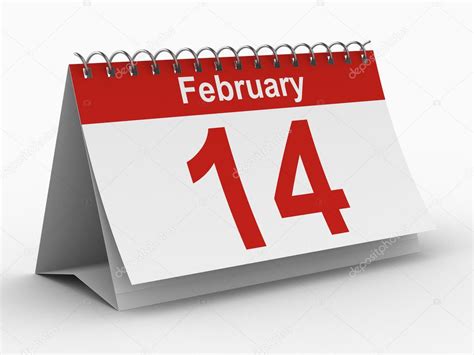 10:24 gmt, feb 14, 2021. 14 february calendar on white background. Isolated 3D ...