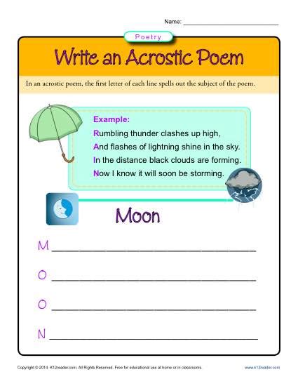 Write An Acrostic Poem Poetry Worksheets