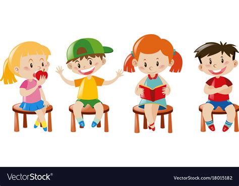Boys And Girls Sitting On Chairs Royalty Free Vector Image