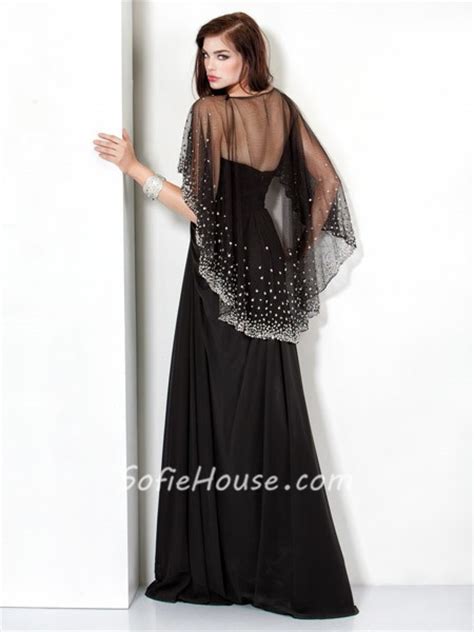 Sparkle Sheath Long Black Chiffon Evening Prom Dress With Beaded