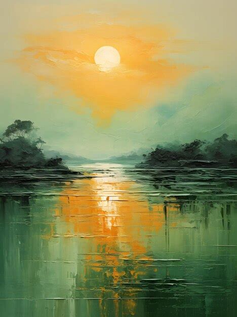 Premium Ai Image Sunset On The Lake Painting