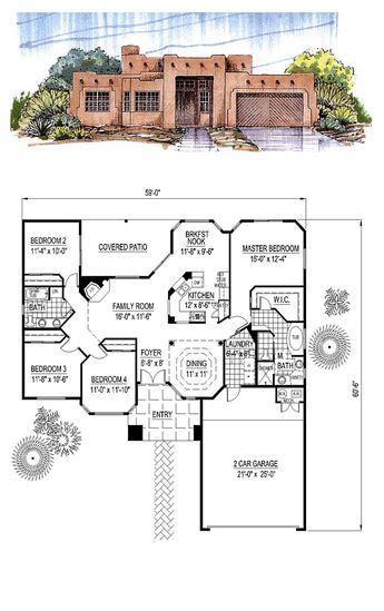 Southwest Style House Plan 54678 With 4 Bed 2 Bath 2 Car Garage