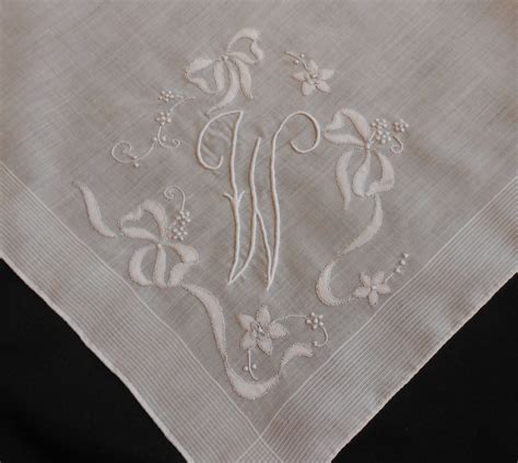 W Monogram Hanky Vintage White On White Cotton Wedding Etsy Cotton