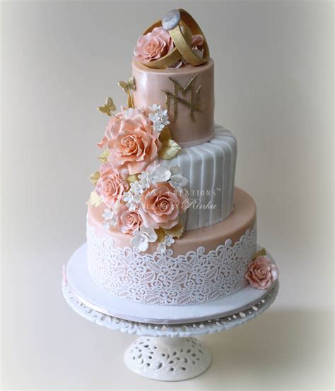 Peach White And Gold Ring Ceremony Cake D Cake Creations