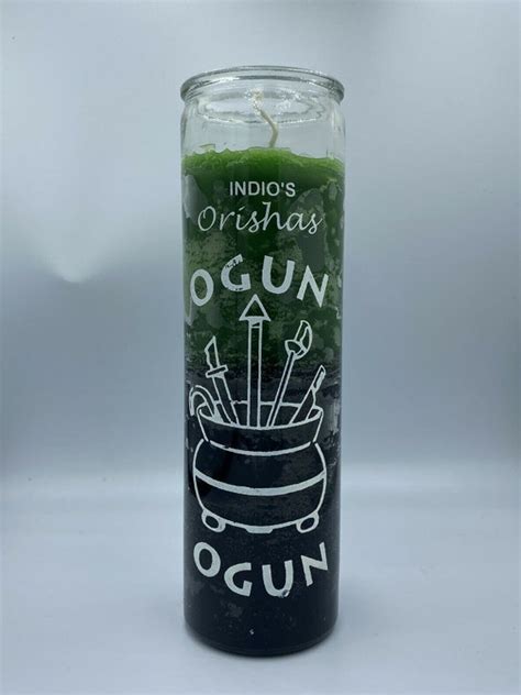 Orishas 7 Day Glass Candle Ogun Green And Black Etsy