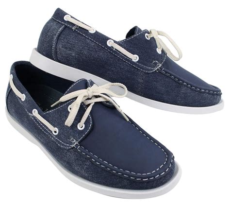 Mens Retro Denim Style Vintage Deck Boat Shoes Smart Casual Laced Navy