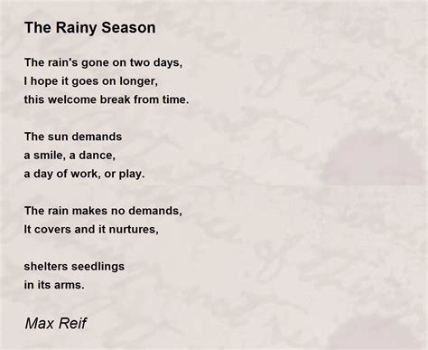 The Rainy Season Poem By Max Reif Poem Hunter