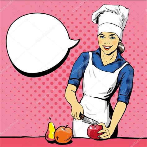 Beautiful Woman Cooking Vector Illustration In Retro Pop Art Style
