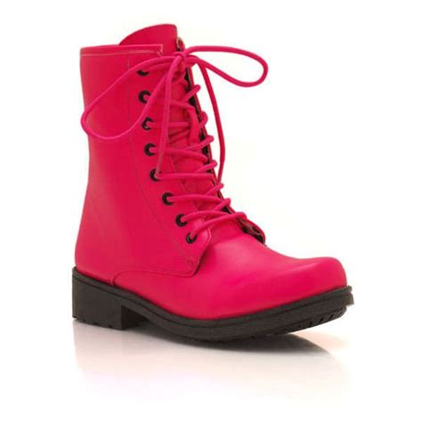 Hot Pink Faux Leather Combat Boots Combat Boots Lace Up Combat Boots