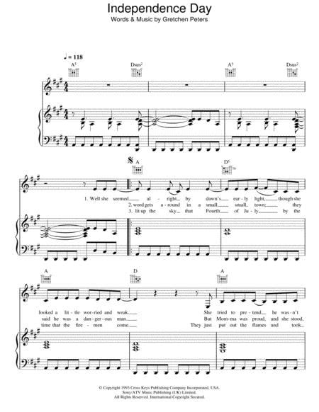 The version from rdb has been chosen because it's the best and has an air of modern day patriotism. Independence Day By Martina McBride Gretchen Peters - Digital Sheet Music For Piano/Vocal/Guitar ...