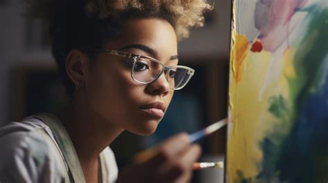 Premium Photo Artist Female Africanamerican Young Painting The Canvas