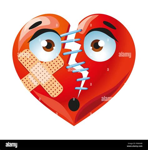 Triste Lindo Roto Corazón Rojo Con Pegamento Escayola Cartoon