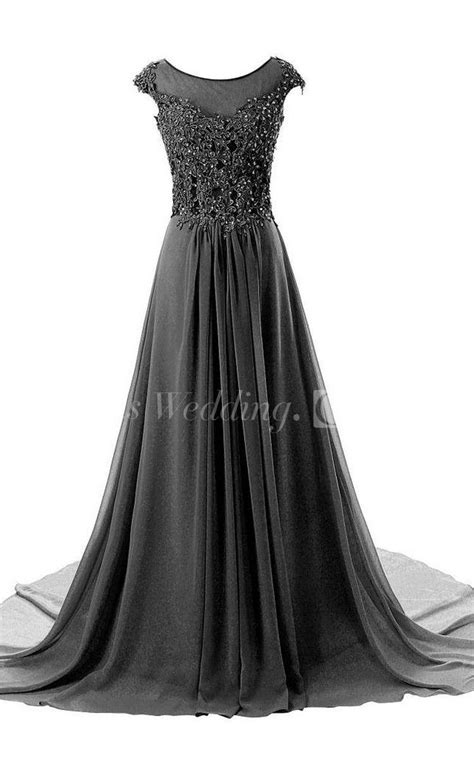 Cap Sleeved A Line Gown With Beaded Bodice Lace Evening Dress Long