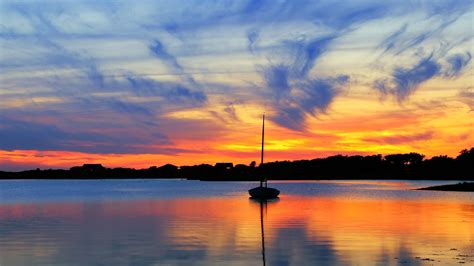 Sunset And Sailboat In Marthas Vineyard Massachusetts Desktop