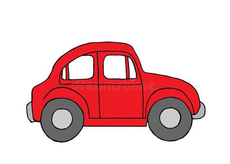 Cartoon Red Retro Car For Kids Fabric Design Hand Drawn Doodle Style