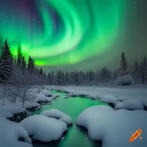 Aurora Borealis Over A Snowy Forest