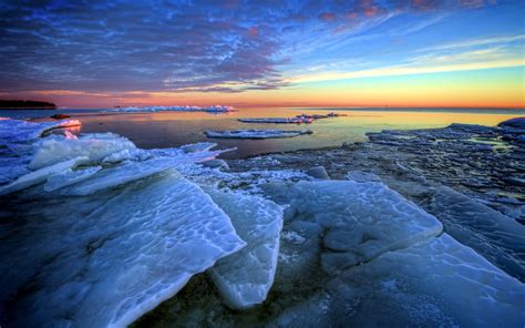 Ice Frozen Freeze Winter Ocean Sea Beaches Sky Sunset Sunrise Clouds